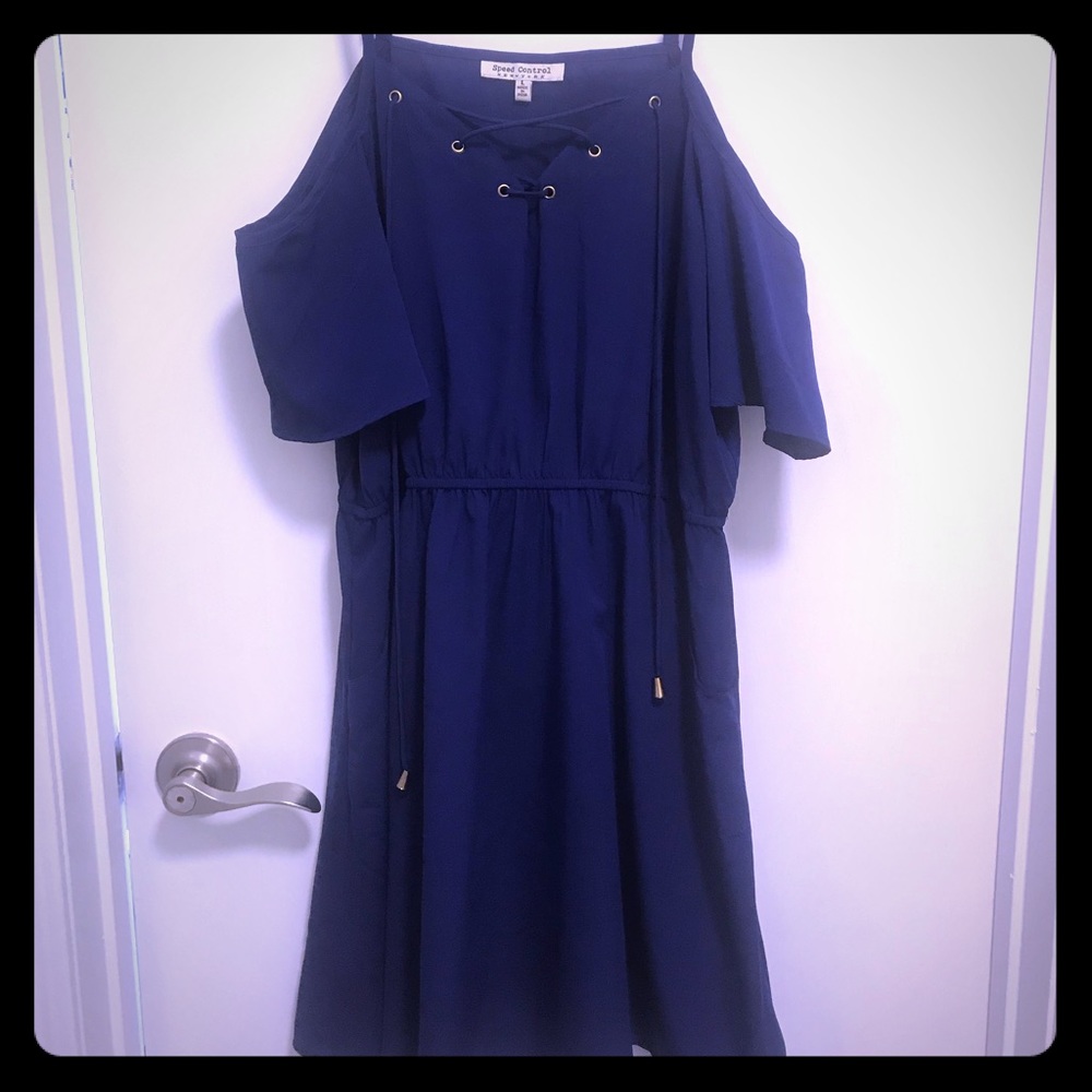 Off the shoulder tie up blue dress